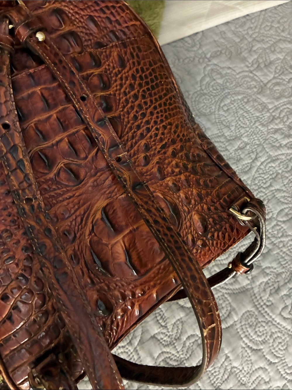 Brahmin Brown Croc-Embossed Leather Backpack - Picture 5 of 6